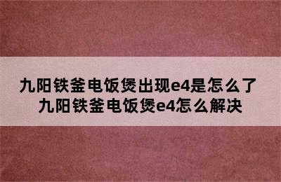 九阳铁釜电饭煲出现e4是怎么了 九阳铁釜电饭煲e4怎么解决